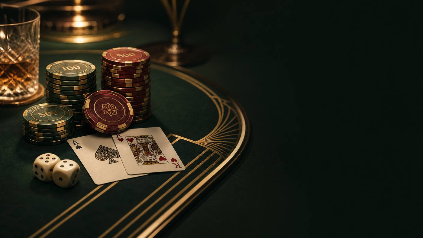Meja permainan elegan dengan chip dan kartu &mdash; suasana ruang kartu privat